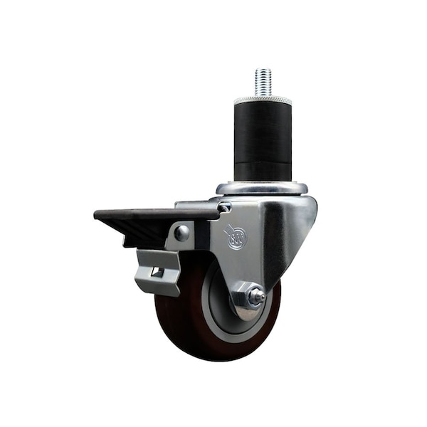 Service Caster 3'' Maroon Poly Swivel 1-3/4'' Expanding Stem Caster with Brake SCC-EX20S314-PPUB-MRN-PLB-134 - main